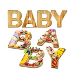 Baby Shower Serving Trays – Set of 4 Wooden 12” Charcuterie Boards, BABY Letters